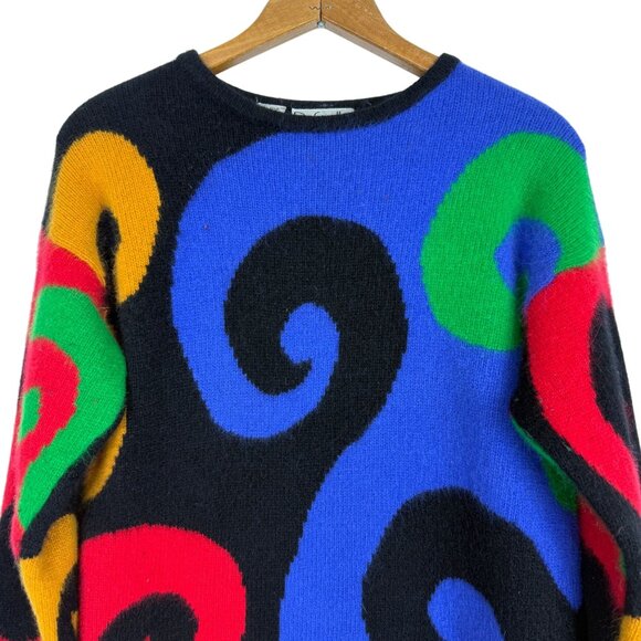 Vtg 80s Rafaella Angora Lambswool Sweater Tunic Small Colorblock Abstract Swirl - Picture 3 of 10